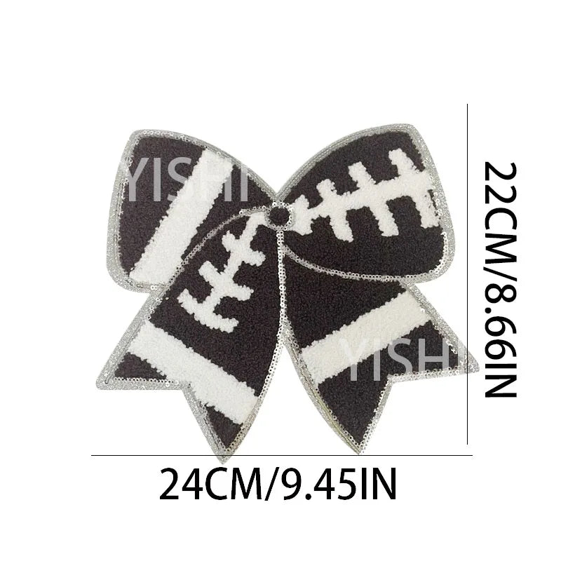 Wholesale Big Sequin Football Iron on Patch Women Girl Sequin Bow Football Chenille Patches for Hoodies Clothing Decoration
