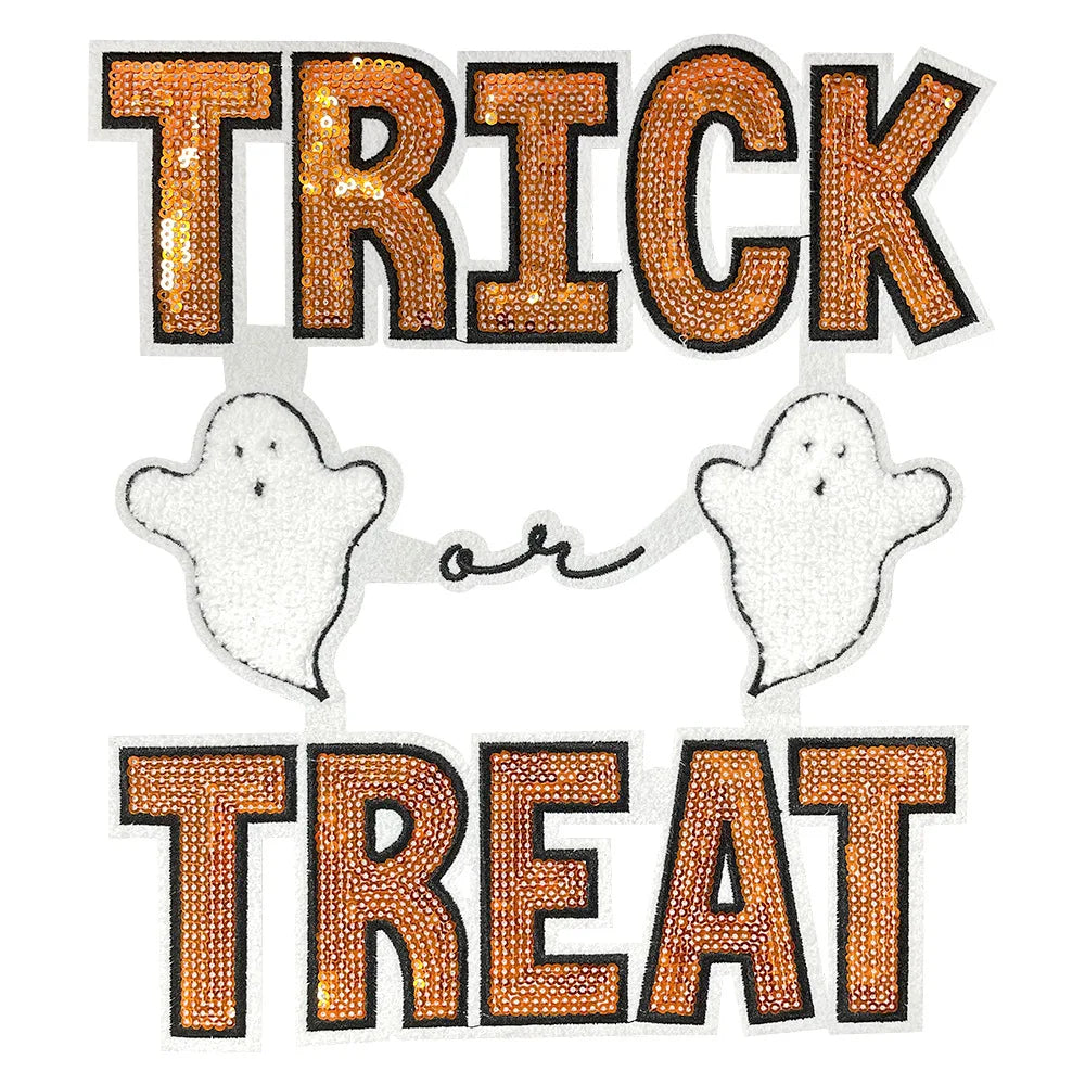 Trendy Big Sequin Pumpkin Patches Iron on Spooky Season New Festive Thanksgiving Halloween Ghost Patches for Women Sweatshirt