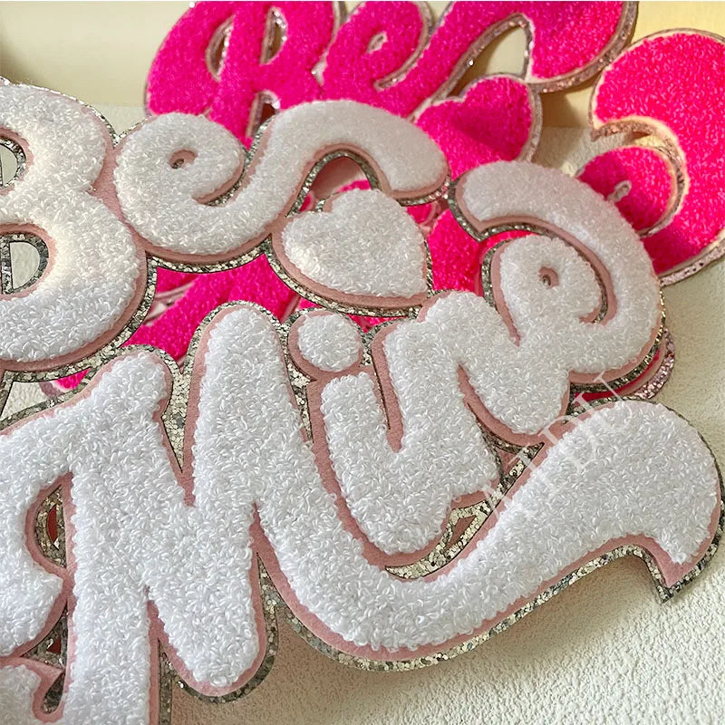 High Quality Valentine's Day Big Chenille Letter Patches Iron on Custom Hot Pink Be Mine Chenille Patches for Women Girl Clothes