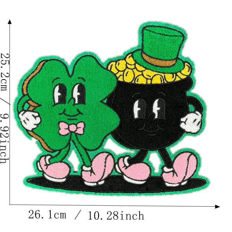 Wholesale Big St. Patrick's Day Leaf LUCK Easter Chenille Iron on Patch for Women Girl Sweaters Shirts Decoration