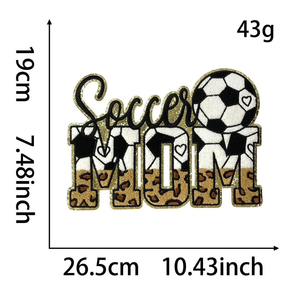 Wholesale Big MOM Chenille Patches Iron on Soccer Volleyball Basketball Softball Baseball MOM Patch for Clothing Heat Transfer