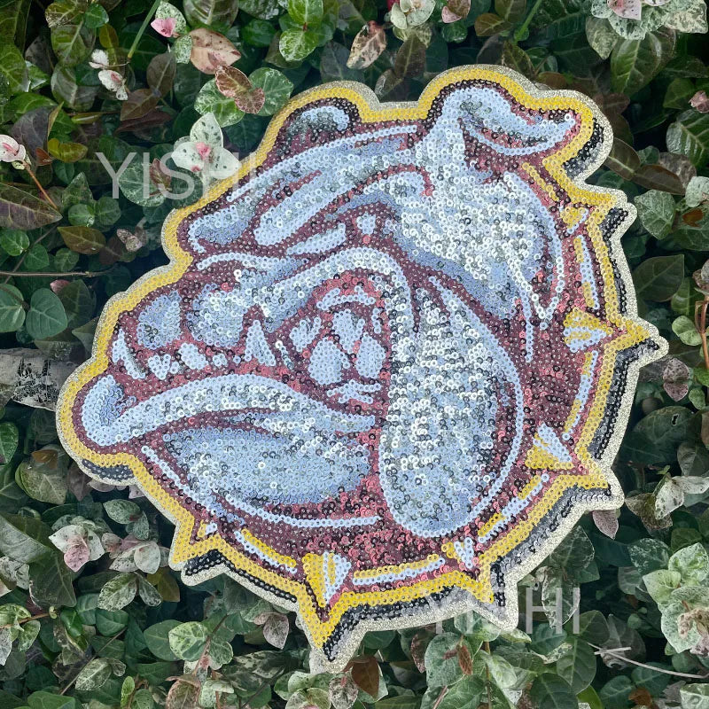 Wholesale Handmade Iron-on Bulldog Sequin Patches PVC and Felt Material for Adult Clothing Decoration for Men and Women
