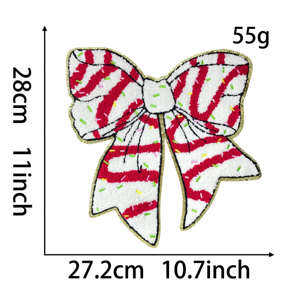 Wholesale Holly Jolly Bow Elk Tree Holiday Chenille Patches Heat Press Custom Sequin Christmas Iron on Patches for Women Man