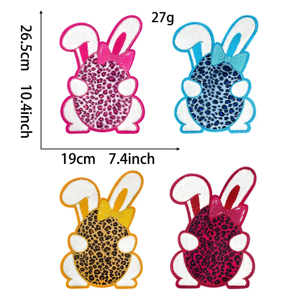 26.5CM Cute Pink Blue Bunny Ear Bow Chenille Patches