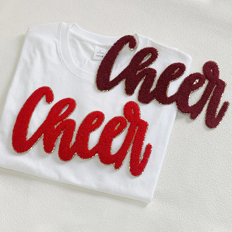 Wholesale Chenille Cheer Patches Iron on Letter Patches Girl Women Colorful Hot Pink 11'' Chenille Letter Patches for Clothing