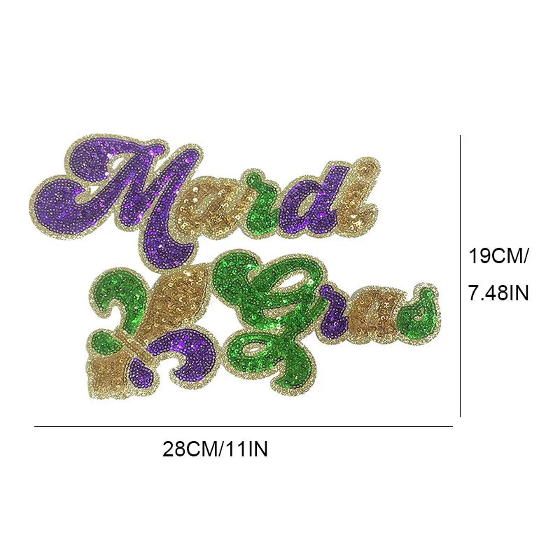 Fashion Large Sequin Mardi Gras Patches Iron on Wholesale Mardi Gras Sequin Patch for Women Man Sweatshirt Hoodie Clothing