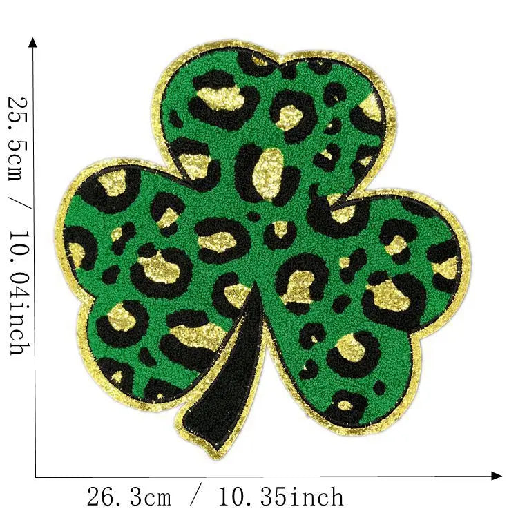 Wholesale Big St. Patrick's Day Leaf LUCK Easter Chenille Iron on Patch for Women Girl Sweaters Shirts Decoration