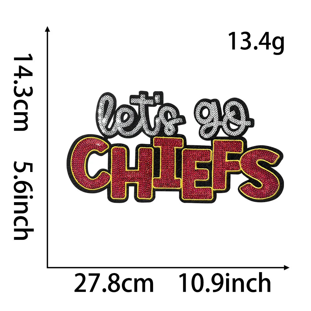 11IN Custom Big Letter Patch Chiefs Sequin Team Lets Go Cowboys Texans Lions Iron on Patches for Clothing Bag Sportswear DIY