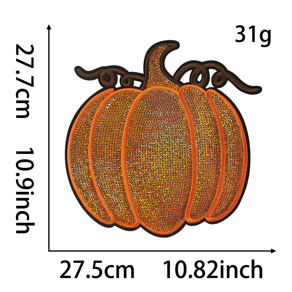 Trendy Big Sequin Pumpkin Patches Iron on Spooky Season New Festive Thanksgiving Halloween Ghost Patches for Women Sweatshirt
