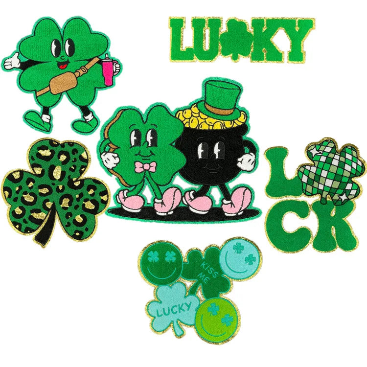 Wholesale 11 Inches St. Patrick's Day Big Chenille Patches Shirt Large Letter Patches Iron on Lucky Chenille Patch for Clothing