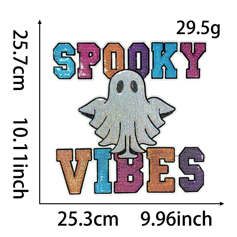 Trendy Big Sequin Pumpkin Patches Iron on Spooky Season New Festive Thanksgiving Halloween Ghost Patches for Women Sweatshirt