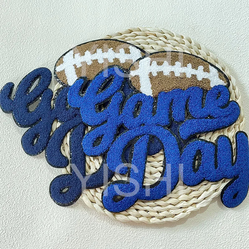 Popular Large 7 Colors Sport Chenille Letter Patches Iron on Sweatshirt Football Game Day Chenille Patches for Man Women