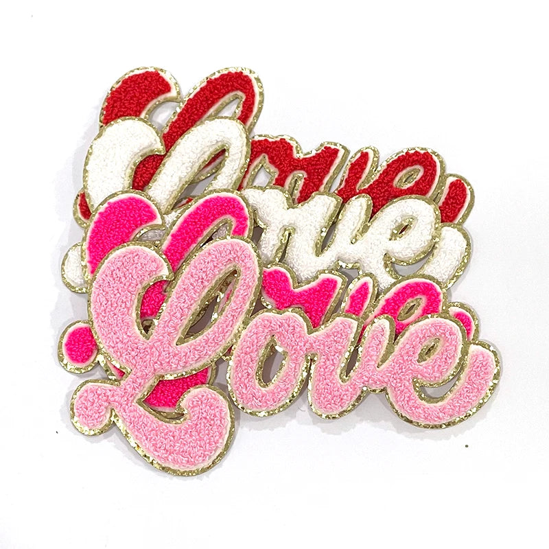 Wholesale 4 Colors Valentine's Chenille Letter Patch Iron on 7 Inches Kids Cloth XOXO Love Chenille Patch for Clothes Bag
