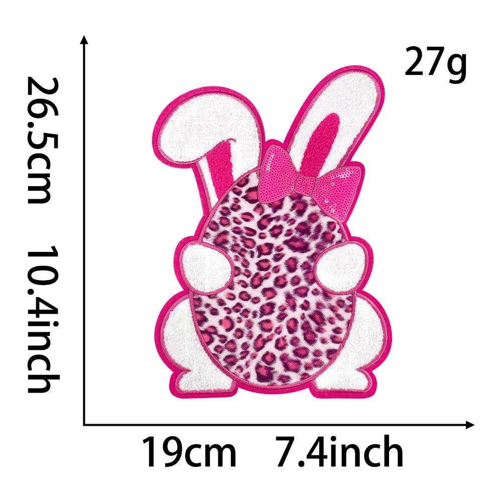 26.5CM Cute Pink Blue Bunny Ear Bow Chenille Patches