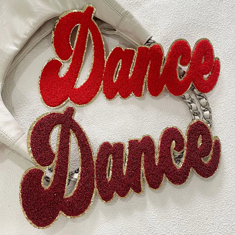 Wholesale Heat Transfer Chenille Patch Hoodies Letters Patches Chenille Colorful Dance Iron on Patch for Clothes