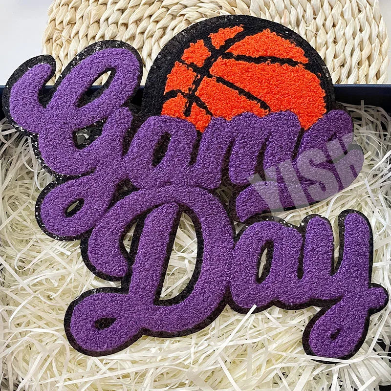 Trendy Iron on Large Chenille Letter Patches Hoodie Clothing Sport Basketball Game Day Chenille Patch for Man Women