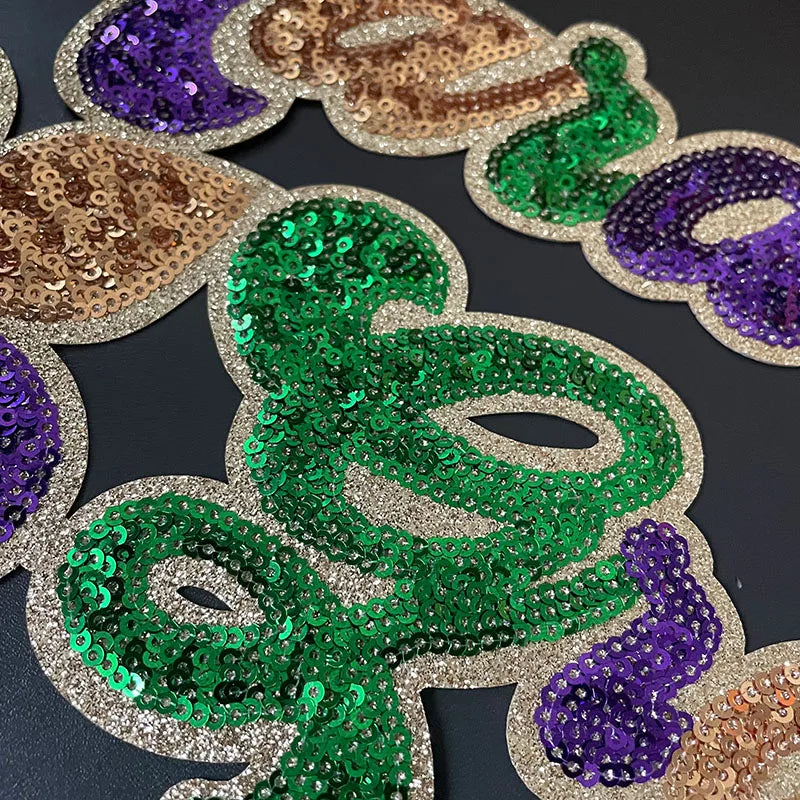 Fashion Large Sequin Mardi Gras Patches Iron on Wholesale Mardi Gras Sequin Patch for Women Man Sweatshirt Hoodie Clothing