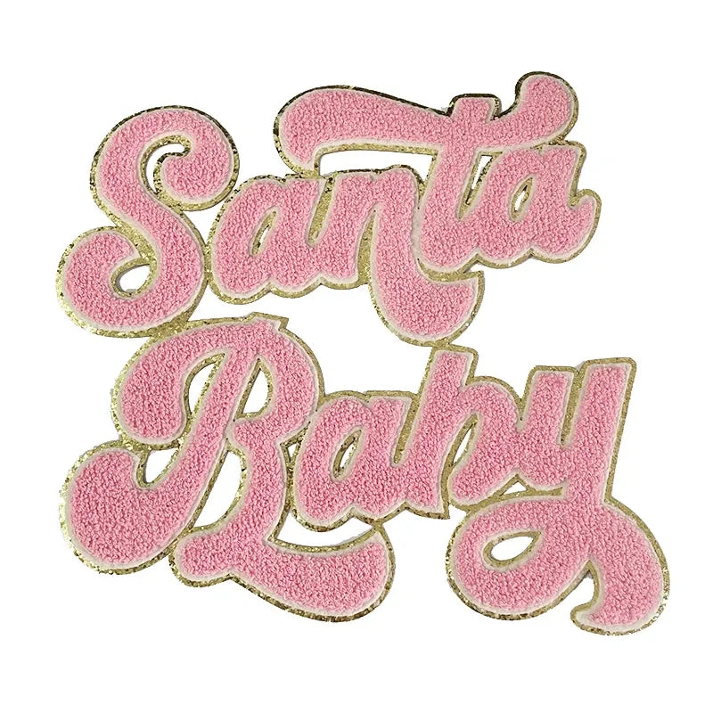 Wholesale 28cm Santa Baby Chenille Patch Big Letter Handmade PVC Iron Sew Christmas Patches for Clothing Appliqued Towel Design
