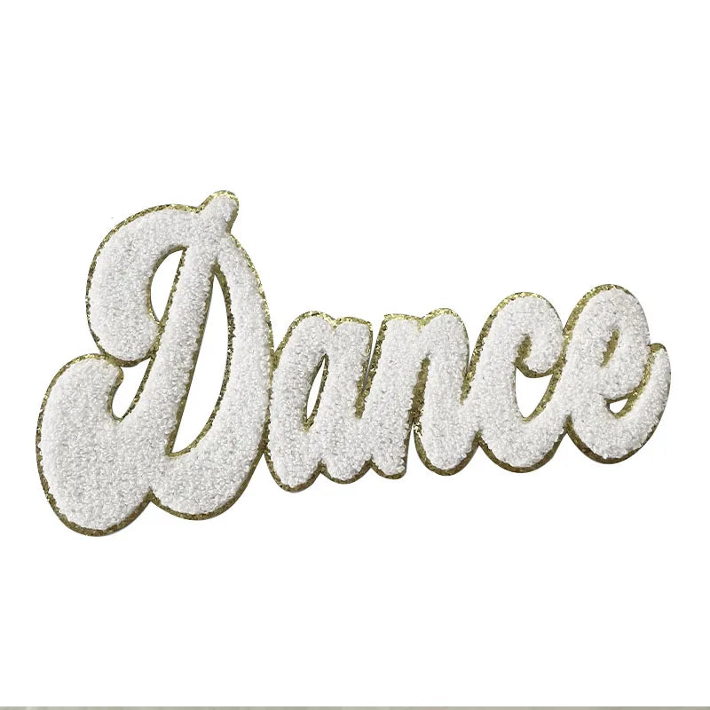 Wholesale Heat Transfer Chenille Patch Hoodies Letters Patches Chenille Colorful Dance Iron on Patch for Clothes