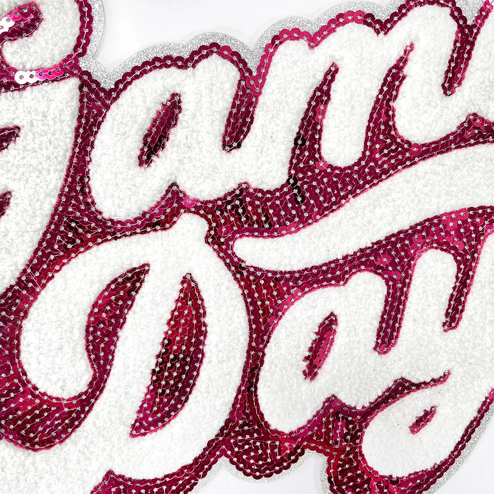 Wholesale Towel Embroidery Sequin Game Day Patch Chenille Game Day Iron on Patch for DIY Team Uniforms Banners
