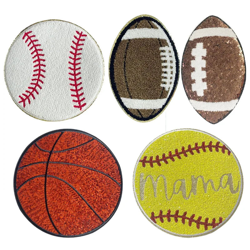 Wholesale Large Chenille Baseball Patch Iron on Custom Sport Sequin Basketball Football Patch for Hoodies Clothing Decoration