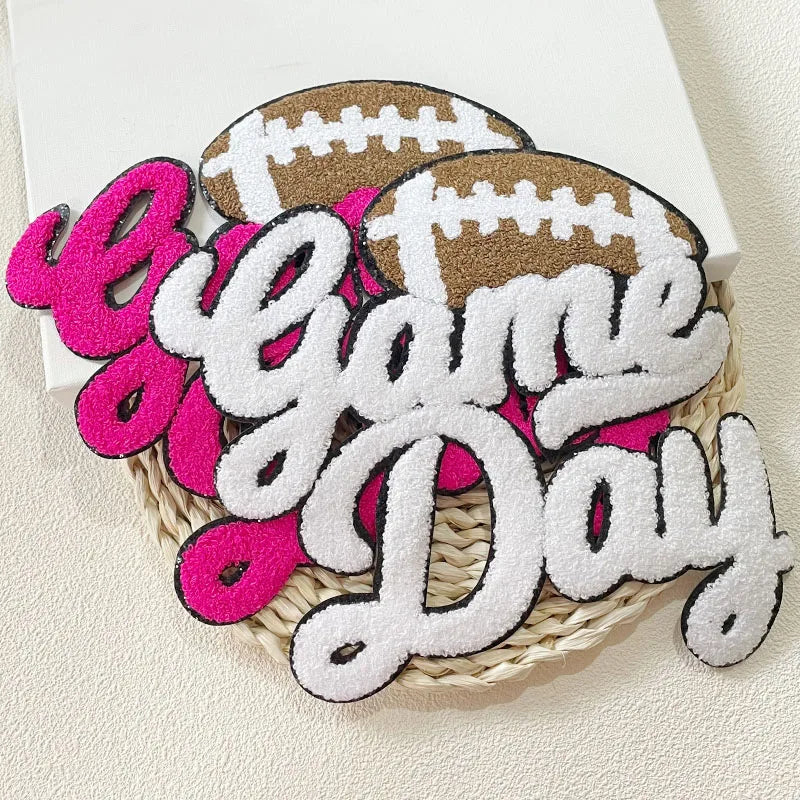 Popular Large 7 Colors Sport Chenille Letter Patches Iron on Sweatshirt Football Game Day Chenille Patches for Man Women