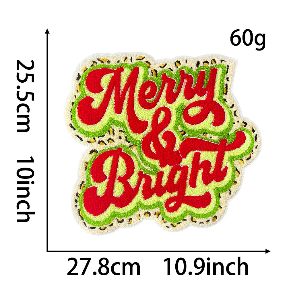 Wholesale Holly Jolly Bow Elk Tree Holiday Chenille Patches Heat Press Custom Sequin Christmas Iron on Patches for Women Man