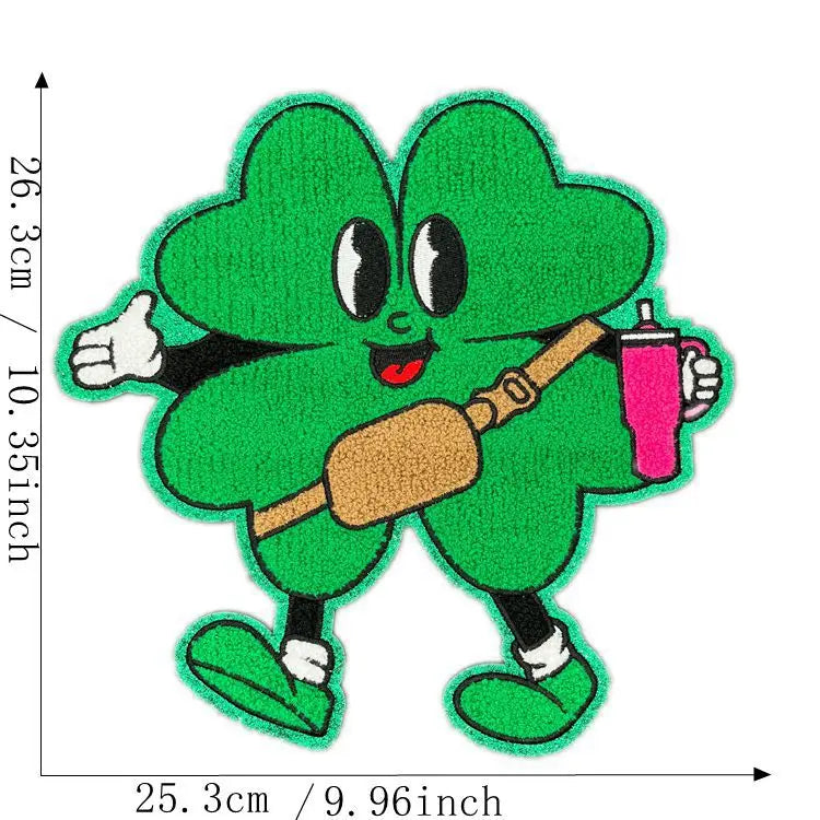 Wholesale Big St. Patrick's Day Leaf LUCK Easter Chenille Iron on Patch for Women Girl Sweaters Shirts Decoration
