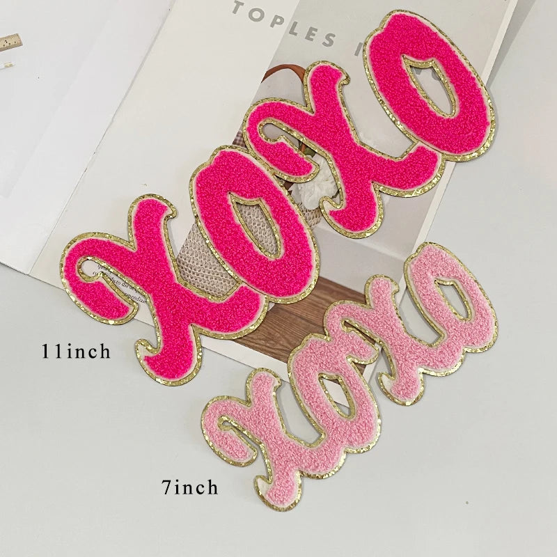 Trendy XOXO Chenille Patch Sequin Patches Colorful Letter LOVE Iron on Valentine's Chenille Patch for Clothing