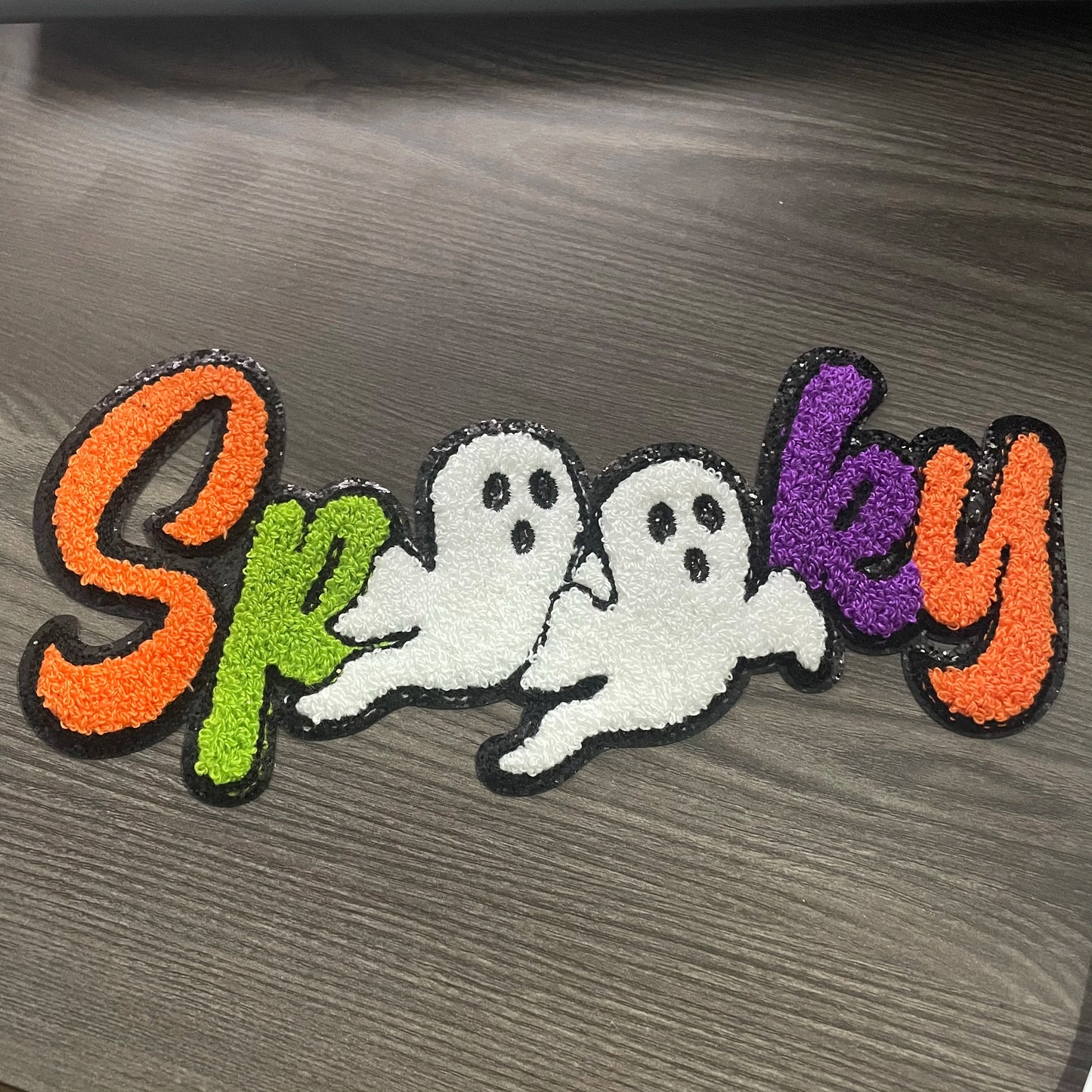 Wholesale Big Halloween Iron on Letter Patches Girl Colorful Chenille Pumpkin Ghost Spooky Chenille Patch for Man Women Clothes