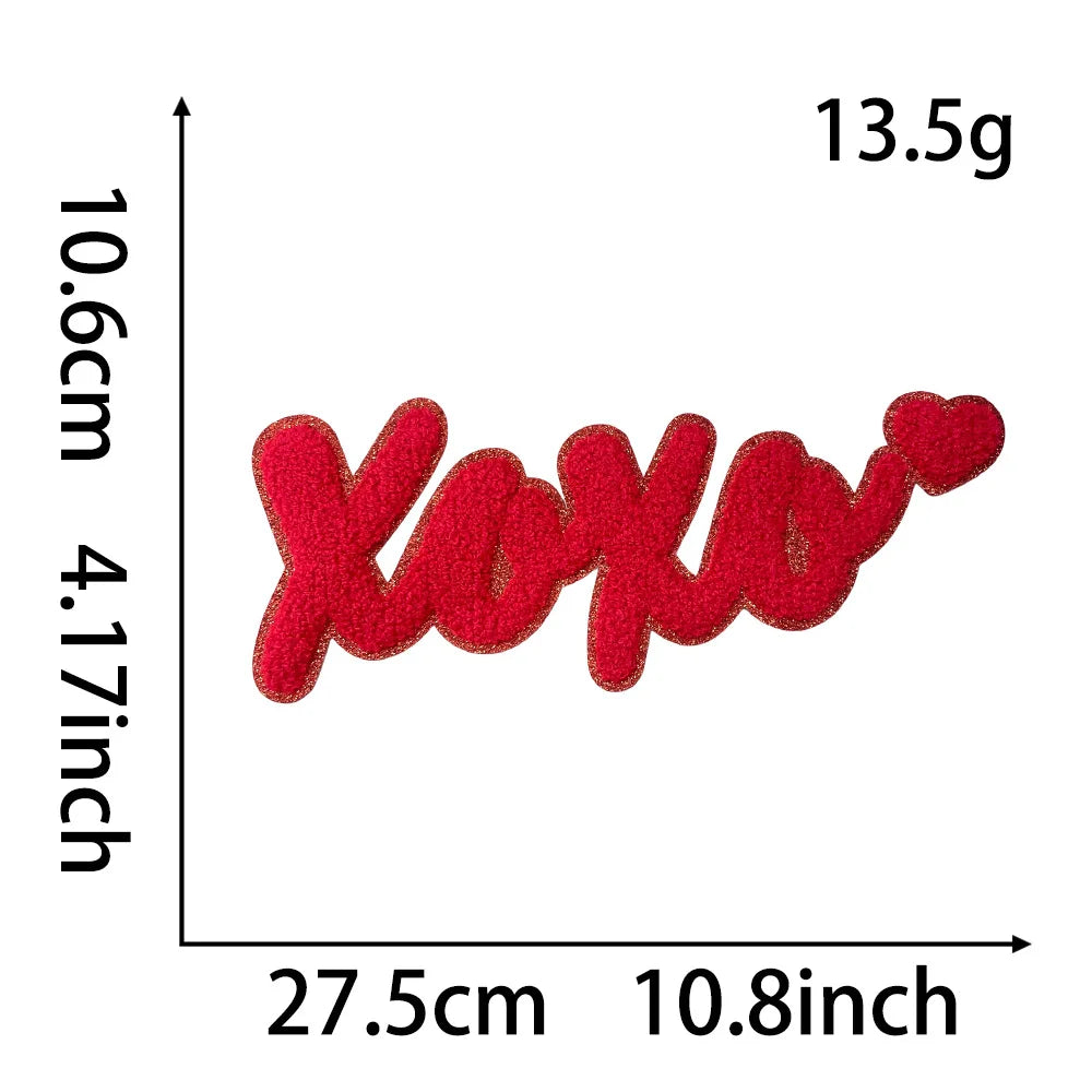 Wholesale Big Pink Be Mine Love XOXO Heart Iron on Chenille Patches Valentines Day Gift for Women Girl Clothing Bag