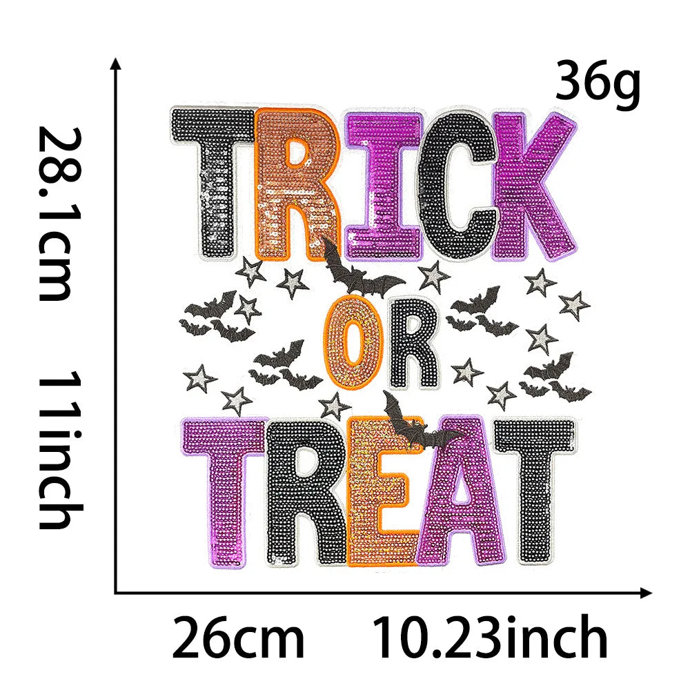Trendy Big Sequin Pumpkin Patches Iron on Spooky Season New Festive Thanksgiving Halloween Ghost Patches for Women Sweatshirt