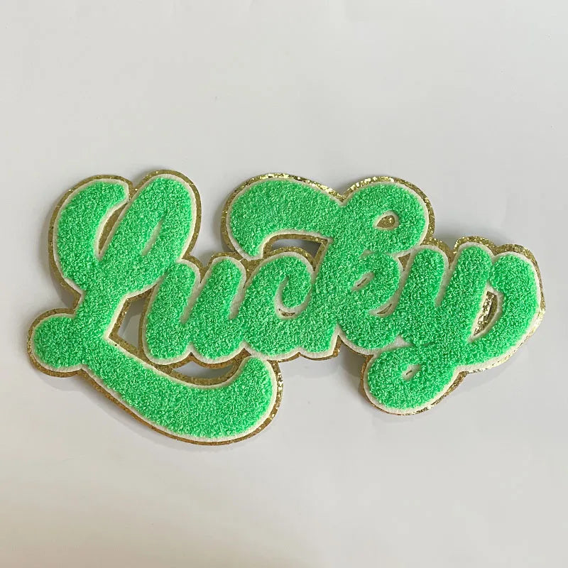 Wholesale 11 Inches St. Patrick's Day Big Chenille Patches Shirt Large Letter Patches Iron on Lucky Chenille Patch for Clothing