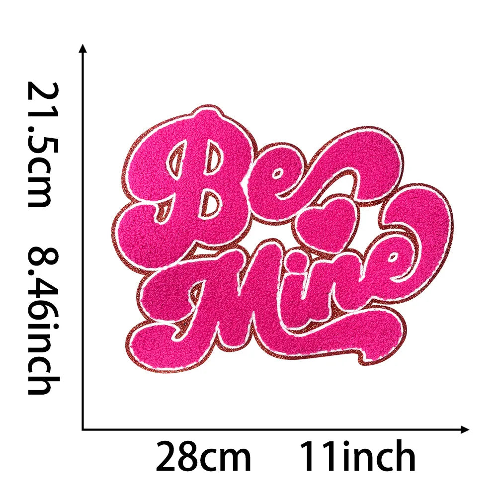 Wholesale Big Pink Be Mine Love XOXO Heart Iron on Chenille Patches Valentines Day Gift for Women Girl Clothing Bag