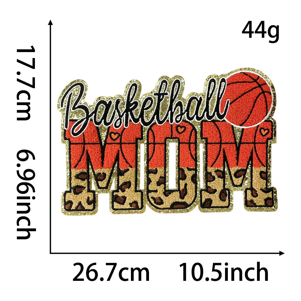 Wholesale Big MOM Chenille Patches Iron on Soccer Volleyball Basketball Softball Baseball MOM Patch for Clothing Heat Transfer