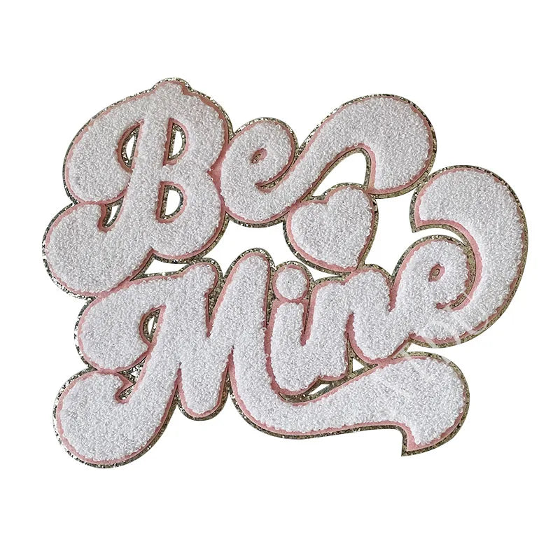 High Quality Valentine's Day Big Chenille Letter Patches Iron on Custom Hot Pink Be Mine Chenille Patches for Women Girl Clothes