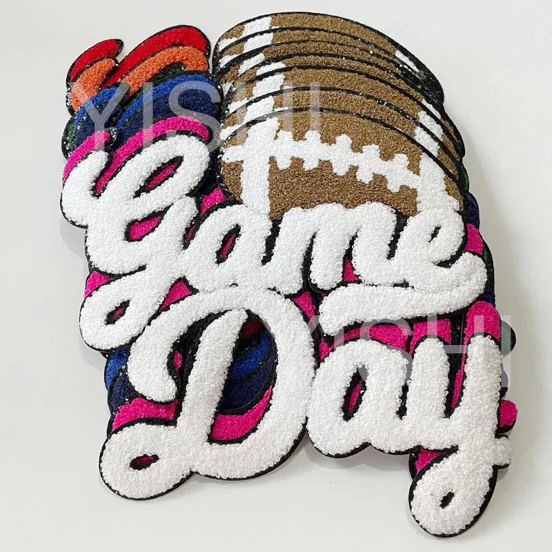 Popular Large 7 Colors Sport Chenille Letter Patches Iron on Sweatshirt Football Game Day Chenille Patches for Man Women