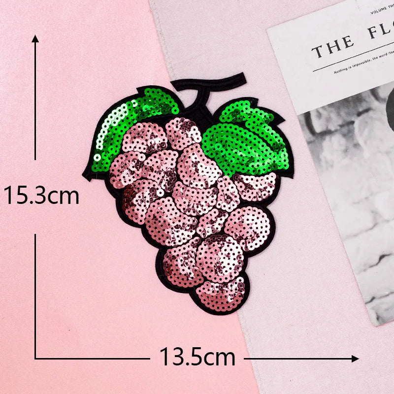 Trendy Sparkling Sequin Patches Iron on Cherry Watermelon Grape Shiny Fruit Sequin Patch for Girl Bag Pants Clothing Patches