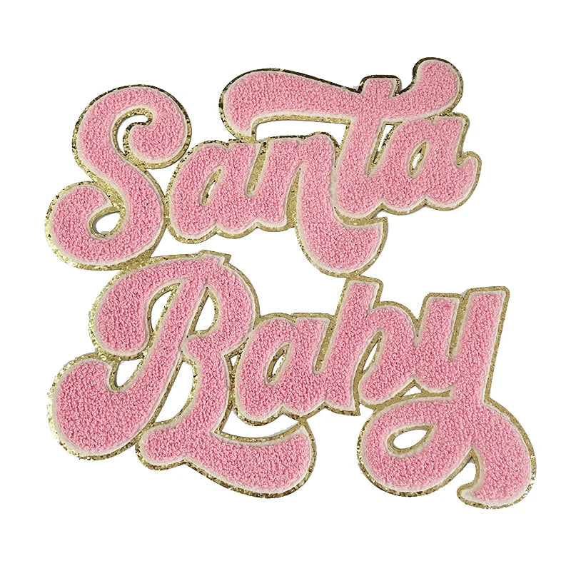 Wholesale 28cm Santa Baby Chenille Patch Big Letter Handmade PVC Iron Sew Christmas Patches for Clothing Appliqued Towel Design