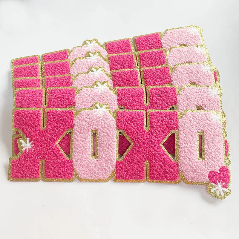 Wholesale Large Valentines Chenille Patches Iron on Decorative Pink LOVE XOXO Chenille Patches for Women Girl Sweaters Shirts