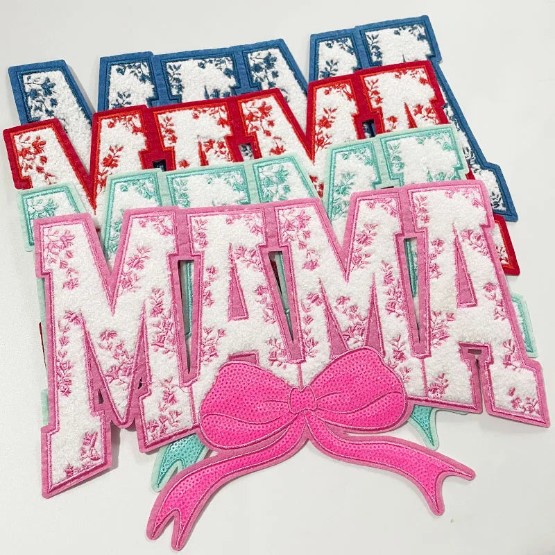 Wholesale Big Mama Sequin Patch Clothing Decoration MAMA With Hearts Patch Iron on for Women MOM Gift