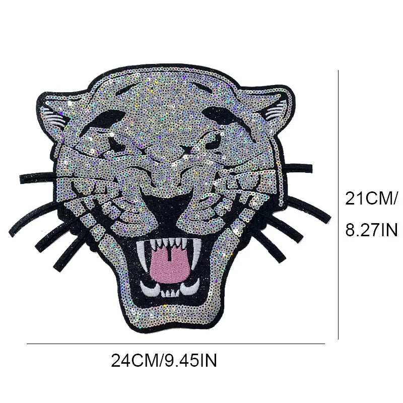 Fashion Large Bling Sequin Cougar Head Patches Iron on Wholesale Mascot Sequin Patches for Women Man Sweatshirt Hoodie Clothing