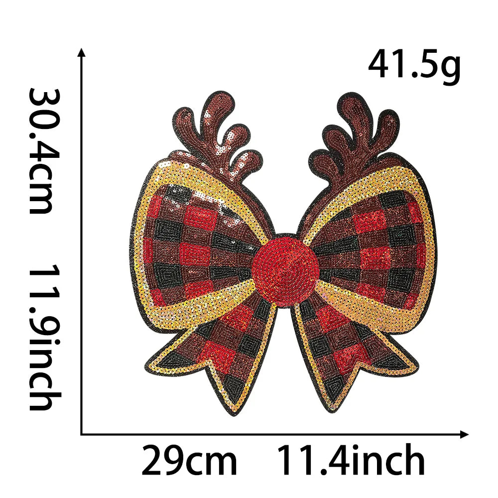 Wholesale Holly Jolly Bow Elk Tree Holiday Chenille Patches Heat Press Custom Sequin Christmas Iron on Patches for Women Man