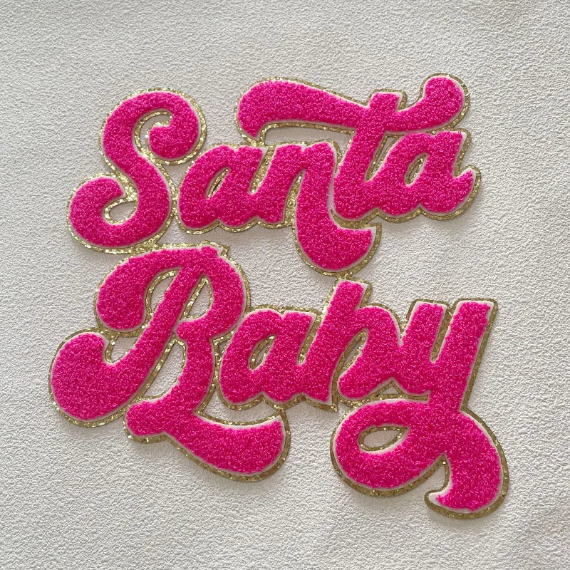 Wholesale 28cm Santa Baby Chenille Patch Big Letter Handmade PVC Iron Sew Christmas Patches for Clothing Appliqued Towel Design
