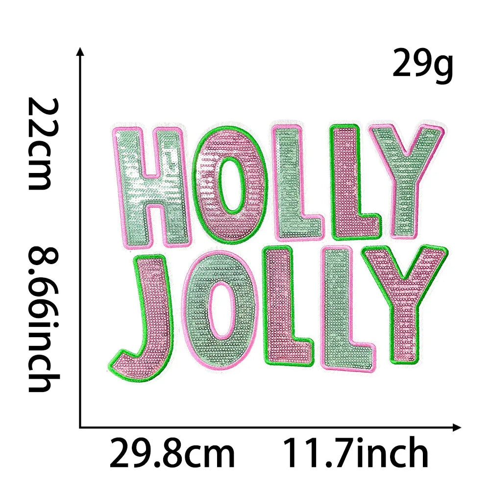 Wholesale Holly Jolly Bow Elk Tree Holiday Chenille Patches Heat Press Custom Sequin Christmas Iron on Patches for Women Man