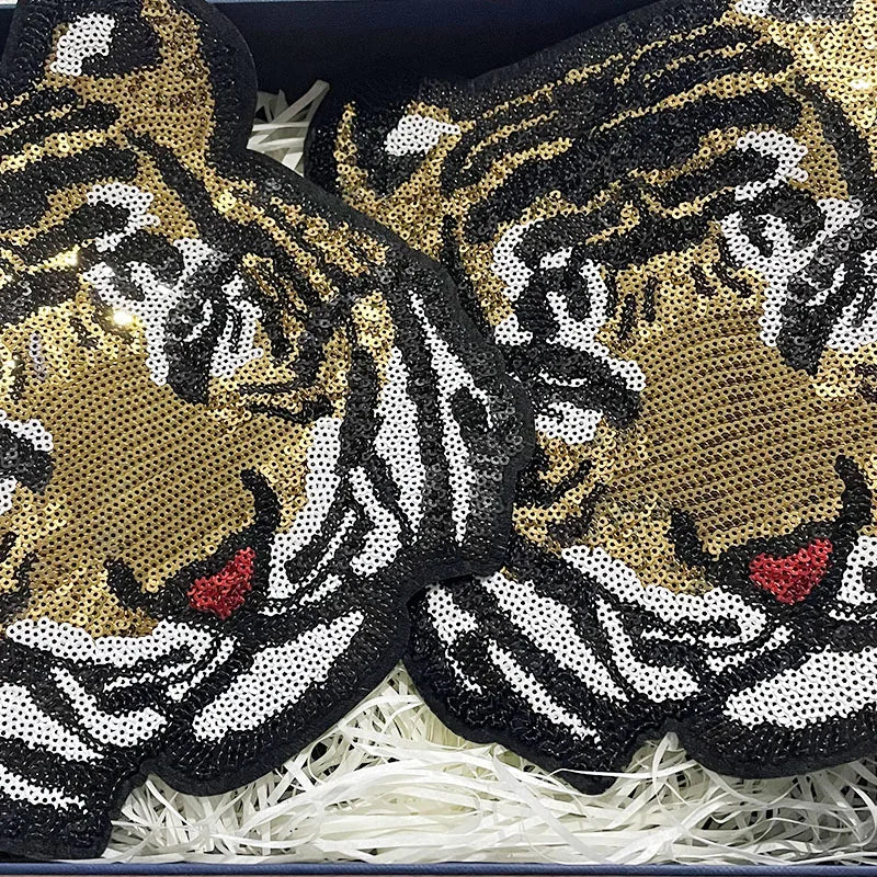 Trendy Large Sequin Iron on Patch Women Shirt Sequin Tiger Iron on Patches Wholesale for Clothing Man