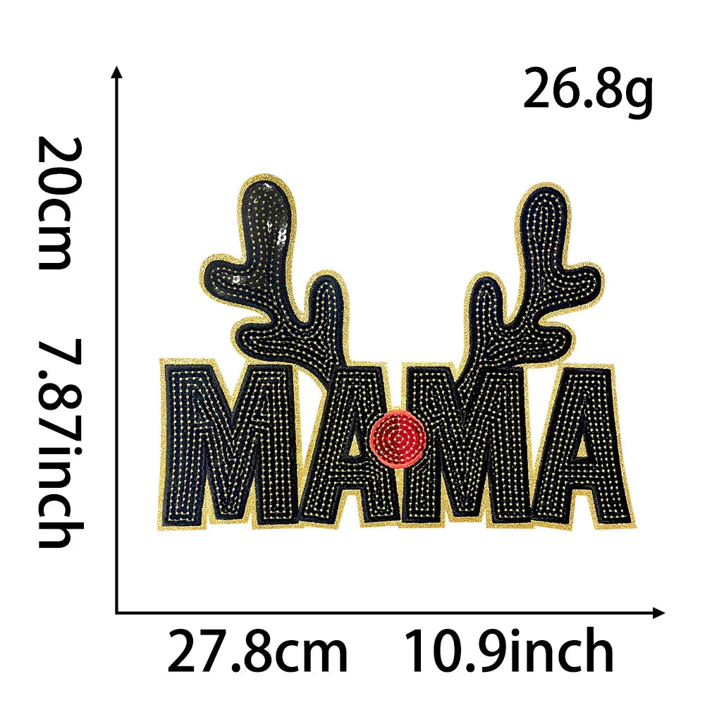 Wholesale Holly Jolly Bow Elk Tree Holiday Chenille Patches Heat Press Custom Sequin Christmas Iron on Patches for Women Man