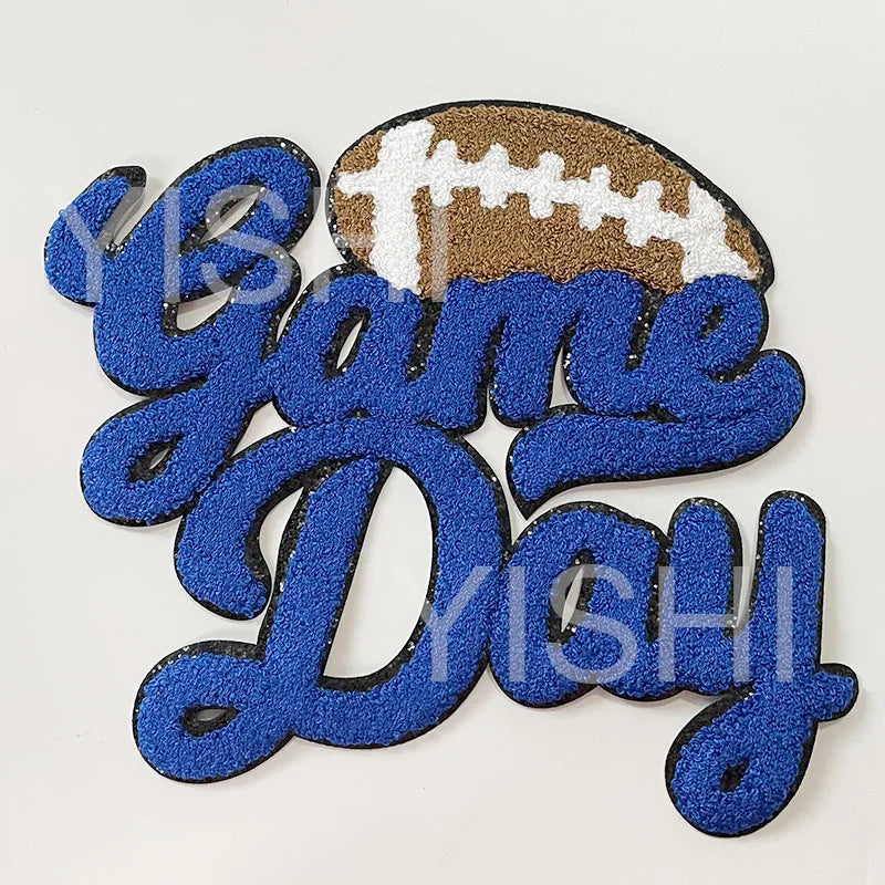 Popular Large 7 Colors Sport Chenille Letter Patches Iron on Sweatshirt Football Game Day Chenille Patches for Man Women
