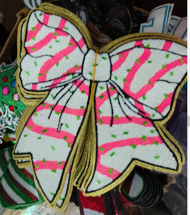 Wholesale Holly Jolly Bow Elk Tree Holiday Chenille Patches Heat Press Custom Sequin Christmas Iron on Patches for Women Man