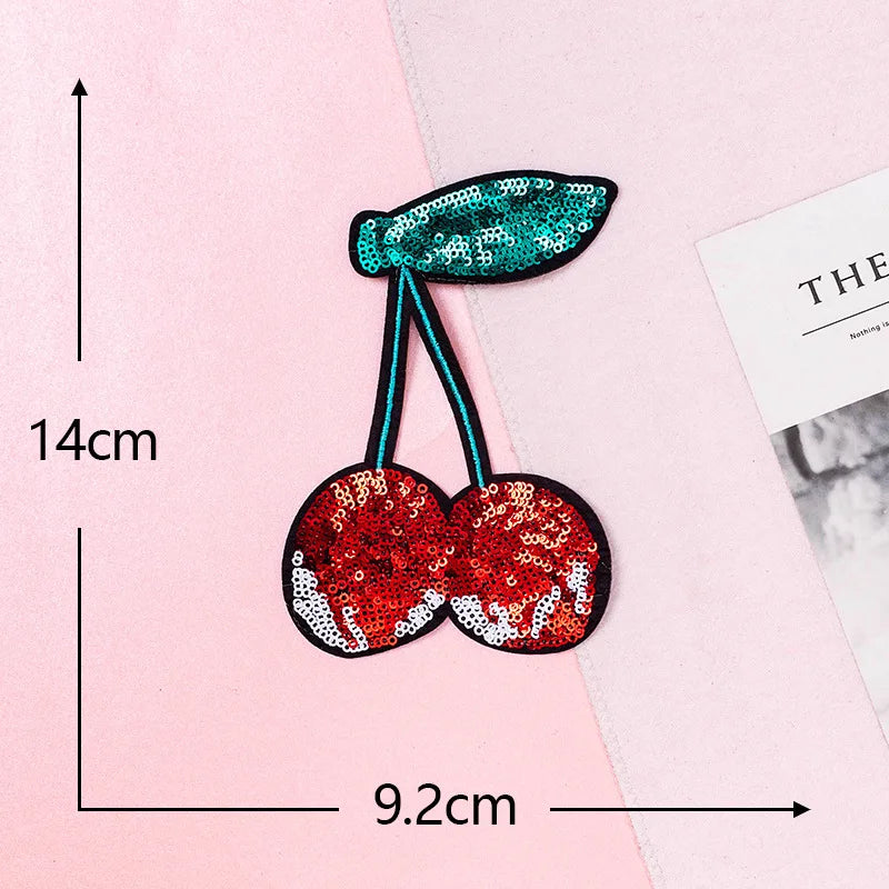 Trendy Sparkling Sequin Patches Iron on Cherry Watermelon Grape Shiny Fruit Sequin Patch for Girl Bag Pants Clothing Patches